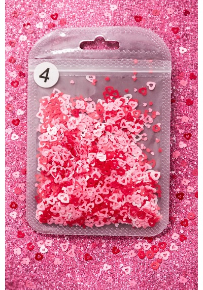 Hollow Heart Confetti Nail Art Dekor Pink & Red Mix No:04