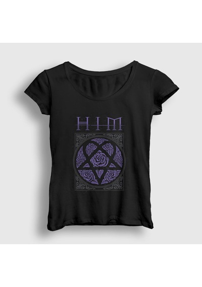 Presmono Kadın Roses Him T-shirt Siyah