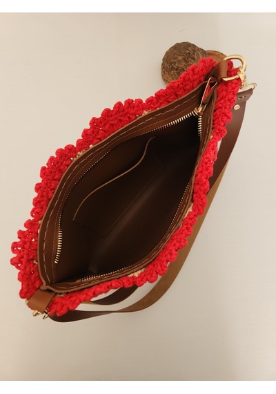 Fikriharika Design Karanfil Desenli, Suni Deri Astarlı, Rafya Clutch Çanta Bej - Çok Renkli