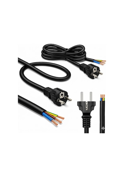 2 Adet - Açık Uç Güç Power Kablosu Fişli 3x0.75 Topraklı - 1 Metre