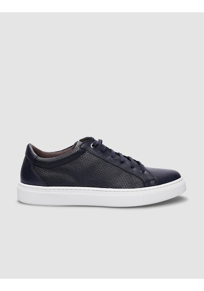 %100 Hakiki Deri Lacivert Bağcıklı Erkek Sneaker-lacivert Lacivert