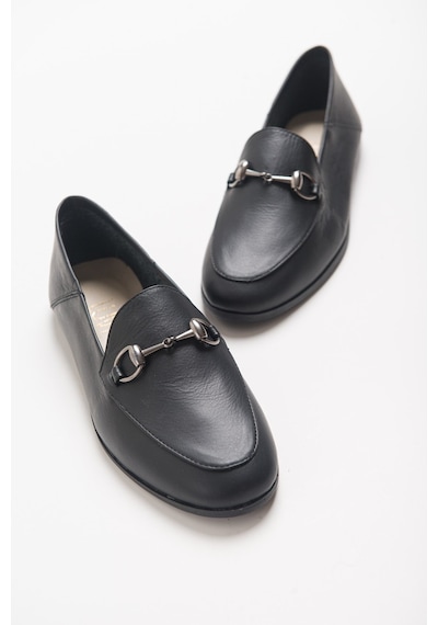 Luvishoes F03 Hakiki Deri Kadın Loafer Ayakkabı Siyah Cilt Siyah