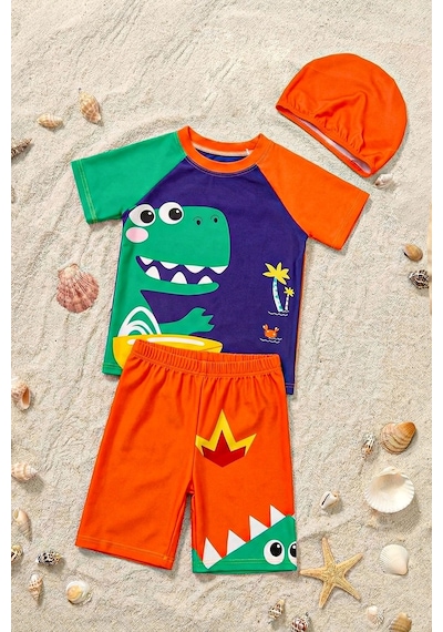 Zuzunga Summer Dino Erkek Çocuk Mayo Takımı Turuncu