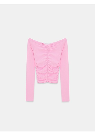 Dilvin 32089 Omuzları Açık Büzgülü Top-pembe