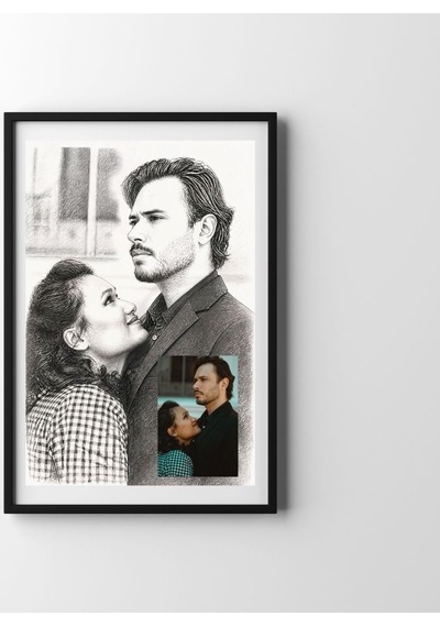 Sevgiliye Hediye Fotoğraftan Karakalem Resim Baskılı Yapışkanlı Çerçeve