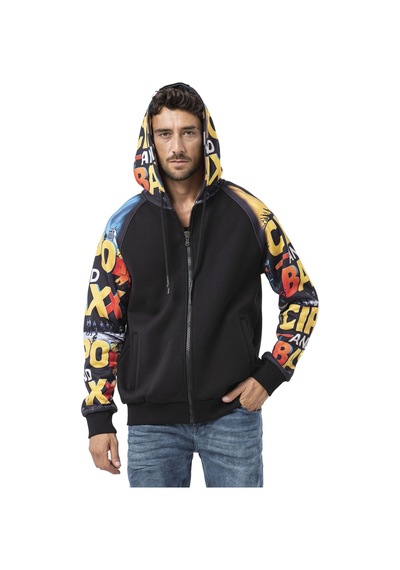 Cipo & Baxx Cl589 Erkek Hoodie Sweatshirt Modern Baskılı, Kapüşonlu, Rahat Kesim Mevsimlik Sweatshirt Siyah