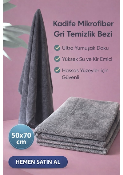 Kadife Mikrofiber Velvet Pelüş 50x70 Gri Temizlik Bezi