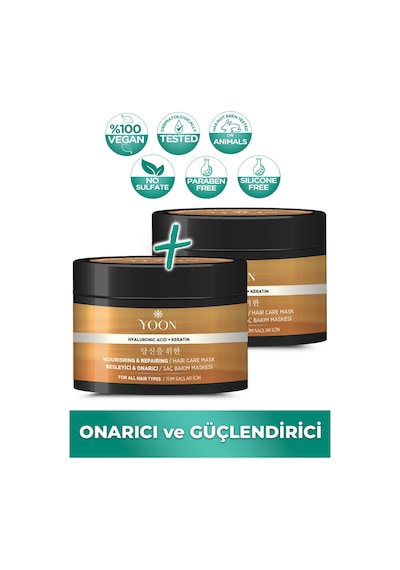 Yoon 2'li 360° Onarıcı Hyaluronic Asit ve Keratin İçeren Saç Maskesi 2 x 250 ML
