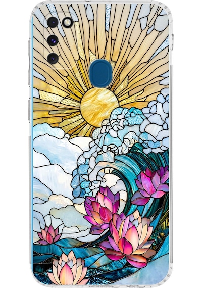 Printify Samsung Galaxy M30s İle Uyumlu Vitray Okyanus Sabahı Tasarımlı Şeffaf Silikon Kılıf Şeffaf