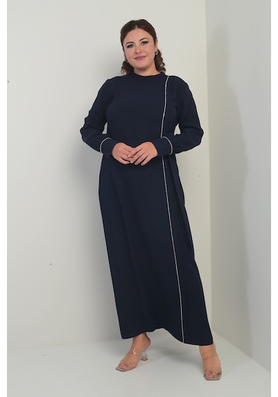 By Saygı Kadın Kol Uçları Fermuarlı Taş Detaylı Yandan Bağlamalı Büyük Beden Uzun Krep Elbise Lacivert By Saygı Kadın Kol Uçları Fermuarlı Taş Detaylı Yandan Bağlamalı Büyük Beden Uzun Krep Elbise Lacivert