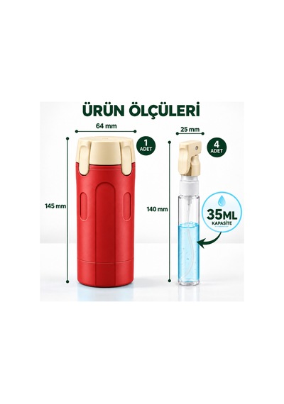 4 Hazneli Seyahat Kiti - Makyaj Serum Diş Macunu Şampuan El Kremi Seyahat Kutusu - Kırmızı Makyaj & Takı Organizeri Diğer