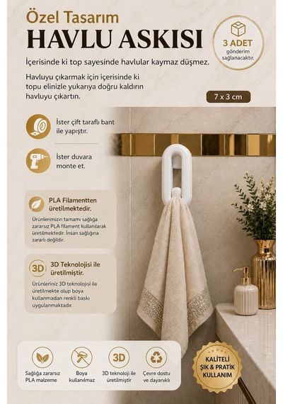Havlu Askısı 3 Adet Siyah - 905756443 Siyah