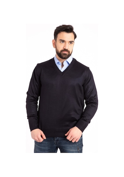 Nacar Store Erkek Lacivert İnce Yün Triko V Yaka Triko Kazak