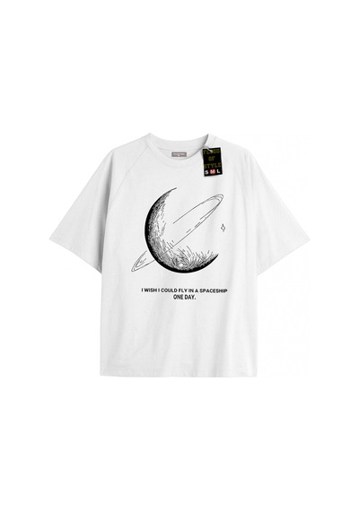 Tarzsokak Beyaz Oversize T-shirt Keşke Bir Uzay Gemis İle Uçabilsem Özel Tasarım