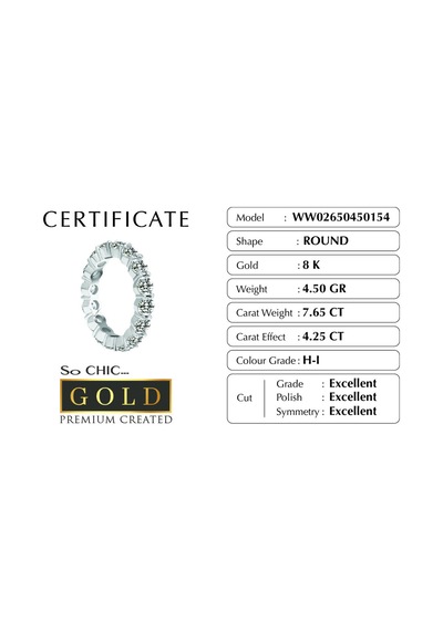 Beyaz Altın Sertifikalı Premium Created Taşlı 4.25 Ct Effect Tamtur Yüzük