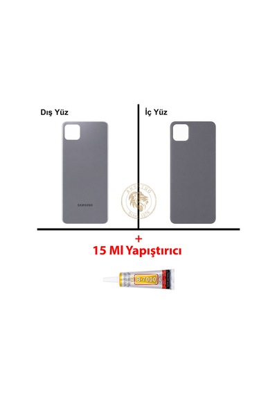 Samsung Galaxy A22 5g Gri Renk Arka Kapak + B7000 Yapıştırıcı Arka Cam Batarya Kapağı Pil Kapağı Lazer Kesim Back Cover Galaxy A22 Uyumlu