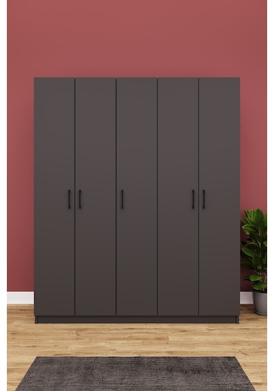 Lüks 5 Kapaklı Gardırop %100 MDF Askılı  Çok Amaçlı Düzenleyici Elbise Dolabı G09