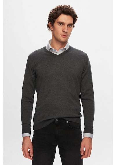 D'S Damat Ds Damat Slim Fit Antrasit Pamuk Karışımlı 2'Li V Yaka Triko Ve Gömlek 1HC0206VBN01 Antrasit