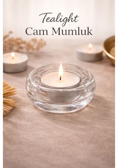 Tealight Cam Mumluk Beyaz