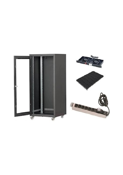 Setrack 16u 600x800 Rack Kabinet+sabit Raf+2li Fan Modülü+grup Priz