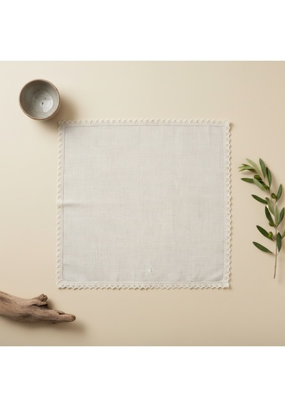 Fabricasa Dantel Kenarlı Keten Peçete 40x40 Cm Beyaz - Ekru