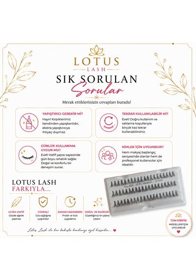 Asu-828 El Yapımı Vegan Demet Takma Kirpik 12mm Medium 10 Ply Doğal Hacimli İpek Kirpik