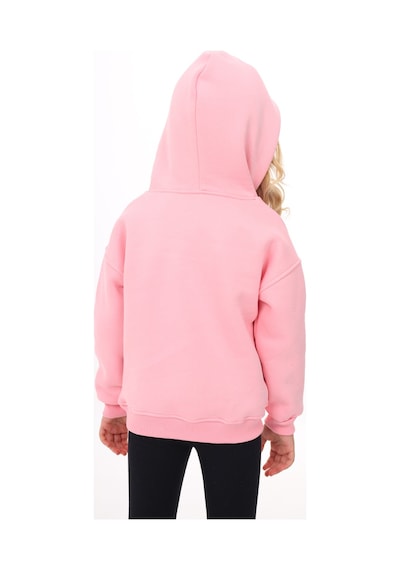 Kız Çocuk Oversize Kapüşonlu Düşük Omuz Baskılı Sweatshirt - 3 İplik Şardonlu Pembe