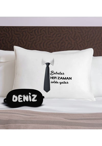 Bk Gift Kişiye Özel Çift Tasarımlı Pamuklu Yastık Kılıfı Ve Göz Bandı Uyku Seti-2, Tasarım Ev Tekstili, Uyku Bandı, Ev Hediyesi