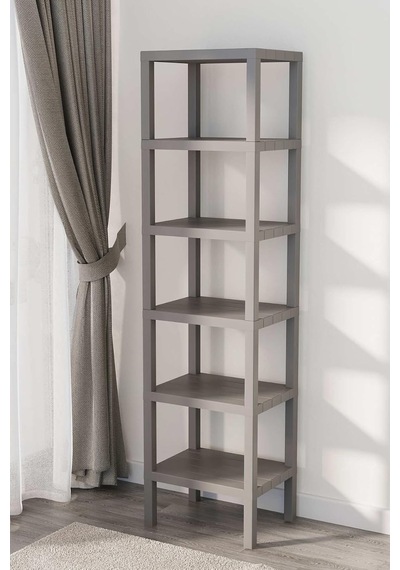 6 Katlı Düzenleyici Plastik Raf Ünitesi, Gri, 150 Cm Yükseklik, Banyo, Mutfak, Salon Rafı Mtfks-om-1108-6lı
