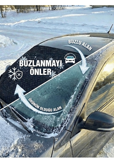 Beylini Oto Cam Buzlanma Önleyici Branda Araç Cam Buz Koruyucu Kışlık Koruyucu Kar Buz Önleyici Ön Cam Tente 130 X 150 Cm