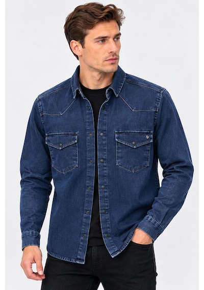 Classics Men Report Uzun Kol Slim Fit Erkek Jean Gömlek - 7783 Lacivert
