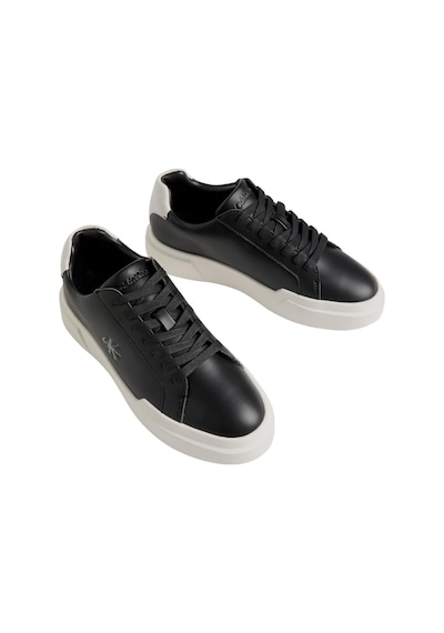 Calvin Klein Kadın Kalın Tabanlı Bağcıklı Deri Siyah Sneaker-13458 Siyah