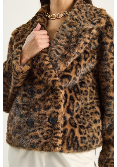 Shade Kadın Leopar Desenli Cep Detaylı Astarlı Suni Kürk 6962 60283772 - Kahverengi