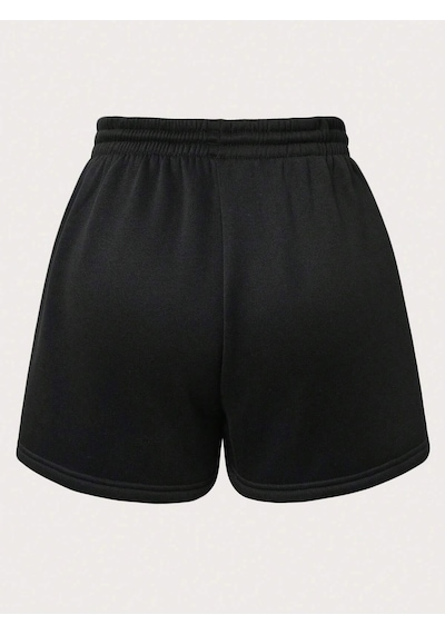 Basketball & Letter Graphic Drawstring Waist Şort Siyah