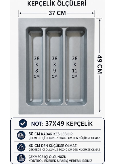 Çekmece İçi Kepçelik 37x49 Cm 32 Cm X 40 Cm'e Kadar Kısaltılabilir, Antrasit