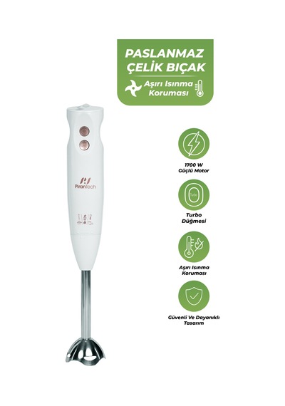 Pirantech YH-83 1700 W Turbo Fonksiyonlu Çubuk El Blenderi
