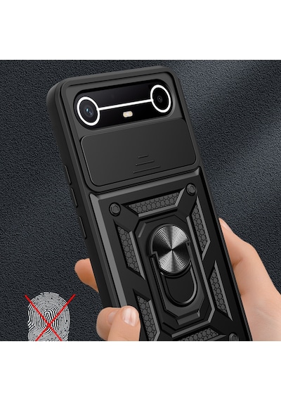 Zore Tecno Spark Slim 5g Kılıf Magnetik Standlı Kamera Korumalı Zore Sürgülü Vega Kapak - Mavi