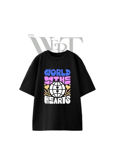 Thewert Retro World Hearts Tasarım Baskılı Ünisex Siyah Oversize T-shirt
