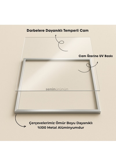 Huzurun Gölgesinde - Gerçek Cama Baskı Siyah Alüminyum Metal Çerçeveli Tekli Modern Tablo