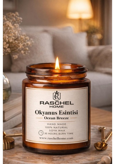 Raschel Home %100 Doğal Dekoratif Premium Extra Yoğun Esans Kokulu 170 Cc Kavanoz Mum 30 Saat Yanma Okyanus Esintisi