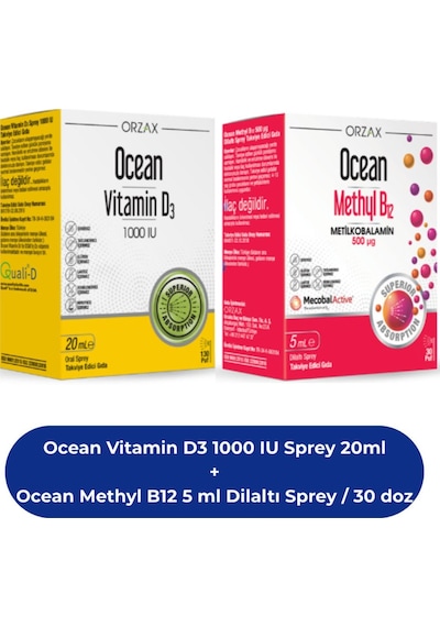 Ocean Vitamin D3 1000 Iu Sprey 20ml Ve Ocean Methyl B12 5 Ml Dilaltı Sprey / 30 Doz