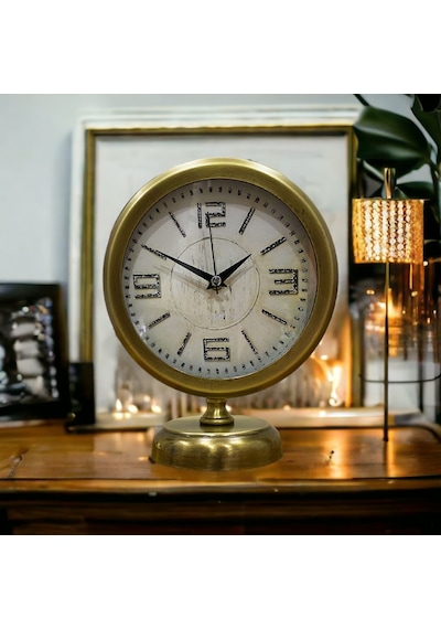 Eskitme Gold Metal Ofis Salon Otel Masa Saati 25*20 cm V2