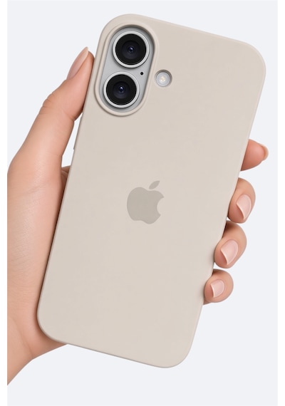 Iphone 17 Uyumlu Kılıf Logolu Lansman Soft Yumuşak Içi Kadife Silikon Kapak Açık Bej