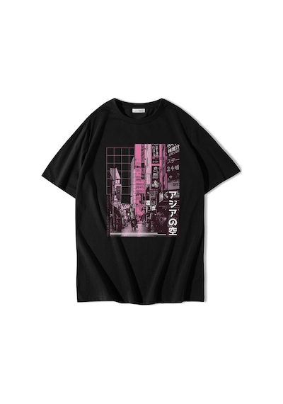 Brz Collection Unisex Oversize Asian Street T-shirt-siyah Siyah