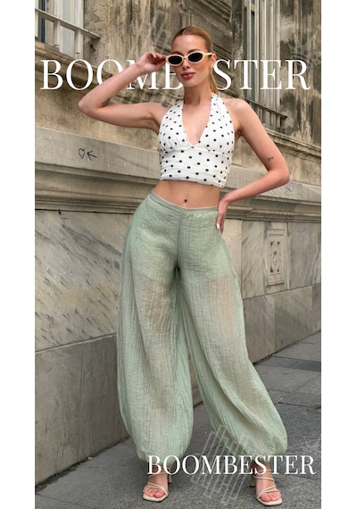Boombester Kadın Transparan İçi Şortlu Bloomer Pantolon Salaş Rahat Kalıp Yazlık Bohem Balon Pantolon Yeşil Boombester Kadın Transparan İçi Şortlu Bloomer Pantolon Salaş Rahat Kalıp Yazlık Bohem Balon Pantolon Yeşil