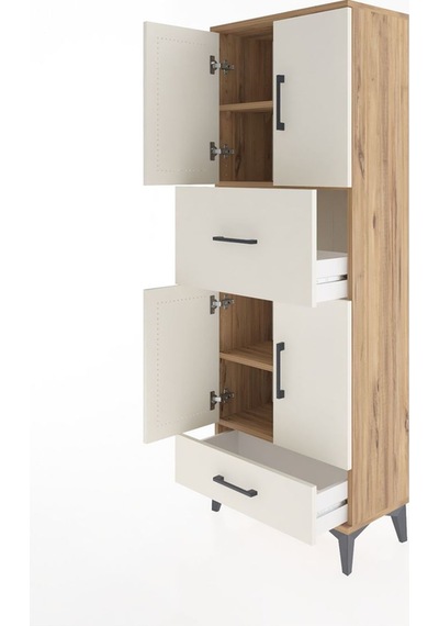 Arges Dolap 4 Raflı 2 Çekmeceli 4 Kapaklı 60x30x163 Çam-aytaşı Çam