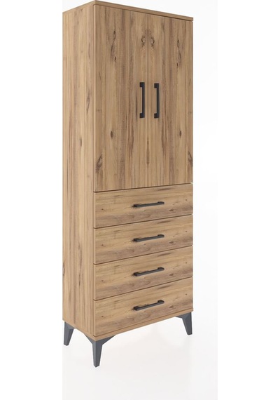 Arges Dolap Tek Raflı 4 Çekmeceli Tek Askılı 60x30x163 Çam-çam Çam