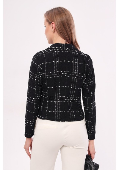 Armonika Kadın Siyah Kruvaze Yaka Tüvit Crop Ceket Arm-24k001014