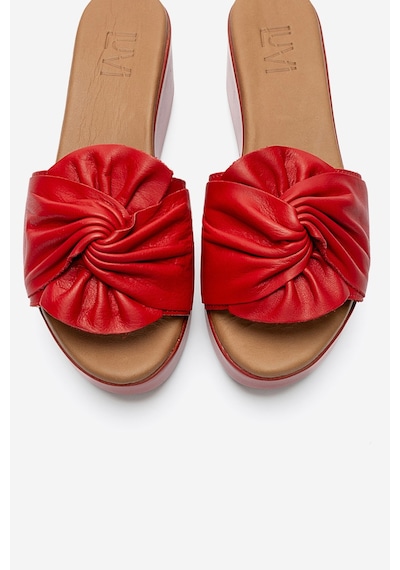 Luvishoes Jeff Kırmızı Cilt Hakiki Deri Fiyonklu Kadın Dolgu Topuklu Terlik