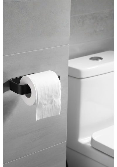 Yapışkanlı Lüks Tasarım Lamalı Tuvalet Kağıtlığı - Modern Banyo Kağıt Havluluk - Delmeden Montaj Siyah